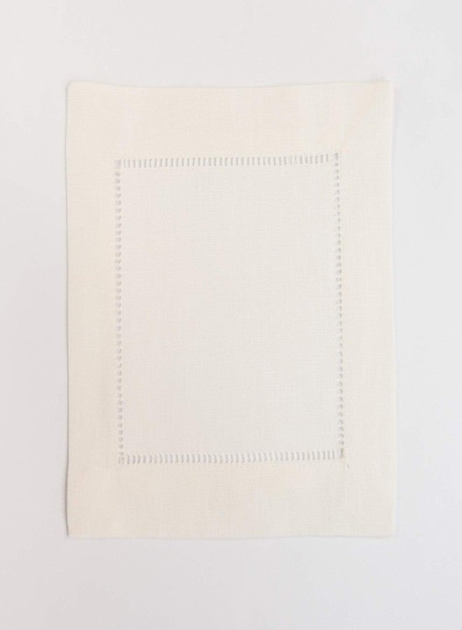 Minhcraft Ivory Linen Hem Stitch Cocktail Napkins -A Dozen 6"x6"-Ladder hemstitch 100% Linen Coasters-Set of 12 - Image 4